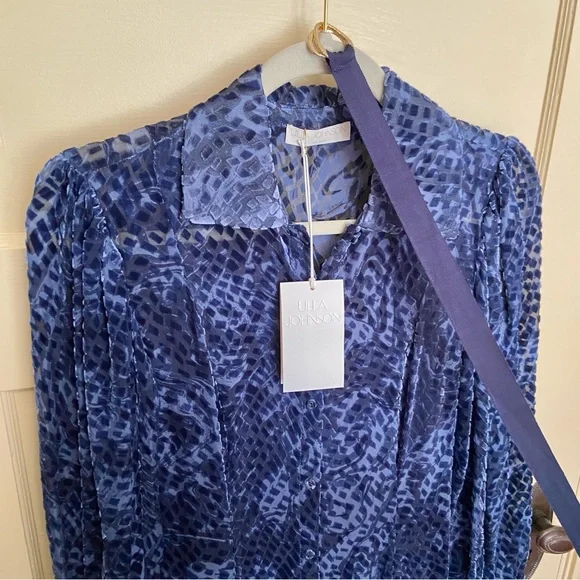 💔SOLD $890 Ulla Johnson Thalia Blue Velvet Shirt Dress Size 2 NWT - Picture 3 of 16